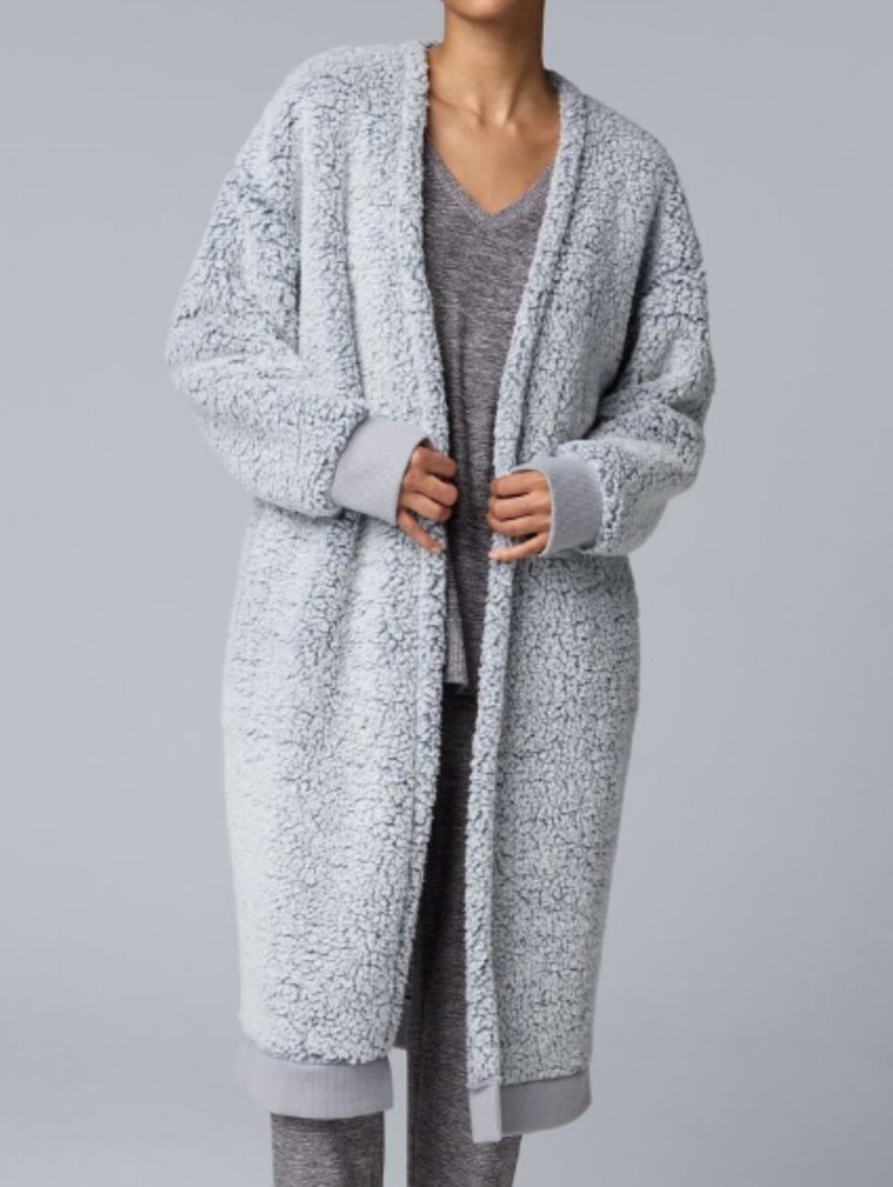 Simply Vera (Vera Wang) Cozy Sherpa Open-Front Long Cardigan